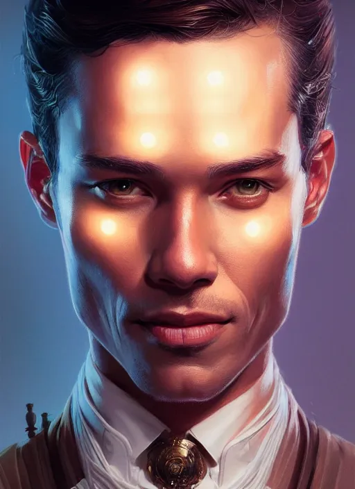 Image similar to portrait of william from westworld, intricate, elegant, glowing lights, highly detailed, digital painting, artstation, glamor pose, concept art, smooth, sharp focus, illustration, art by artgerm and greg rutkowski, artey freytag