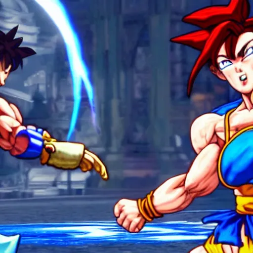 Image similar to chun li fighting goku in street fighter v