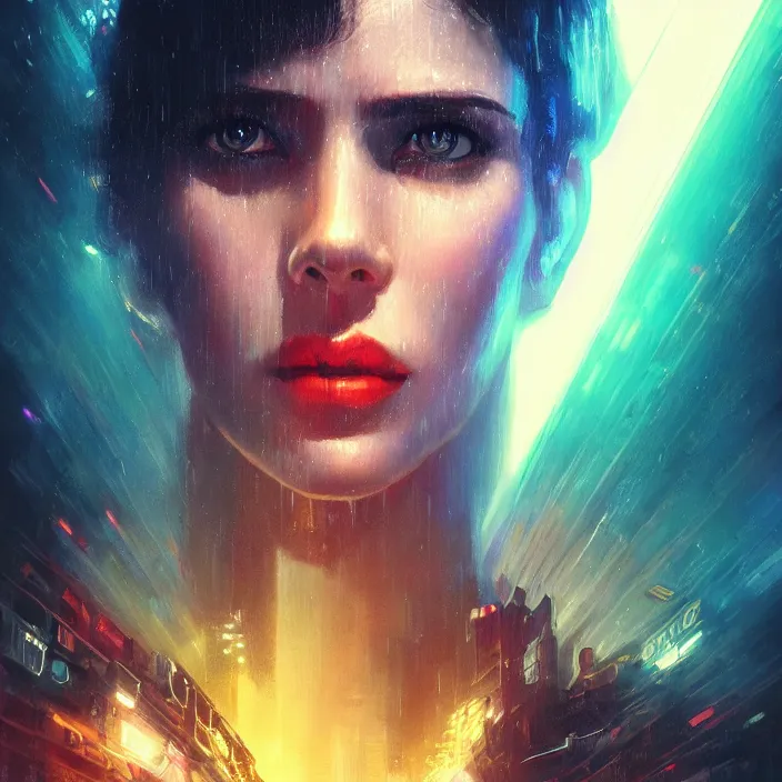 Image similar to portrait art of 8k ultra realistic retro , lens flare, atmosphere, glow, detailed,intricate,blade runner, cybernetic, full of colour, cinematic lighting, trending on artstation, 4k, hyperrealistic, focused, extreme details,unreal engine 5, cinematic, masterpiece, art by ayami kojima, giger