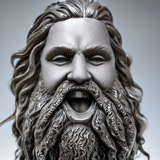 Image similar to a flawless, purely water spirit sculpture of a man with long hair, with trimmed beard, smiling widely. water spirit statue, extremely detailed, award-winning art, trending on Artstation