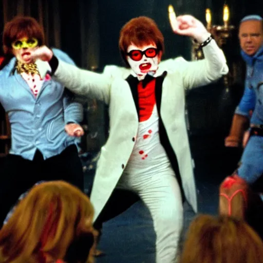 Prompt: Austin Powers as a zombie dancing to thriller