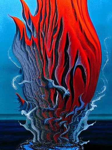 Prompt: A paint-pour sculpture of a tsunami, optical-illusions, aesthetic!!!!!, by Chris Tulloch McCabe in the style of Gerald Brom,