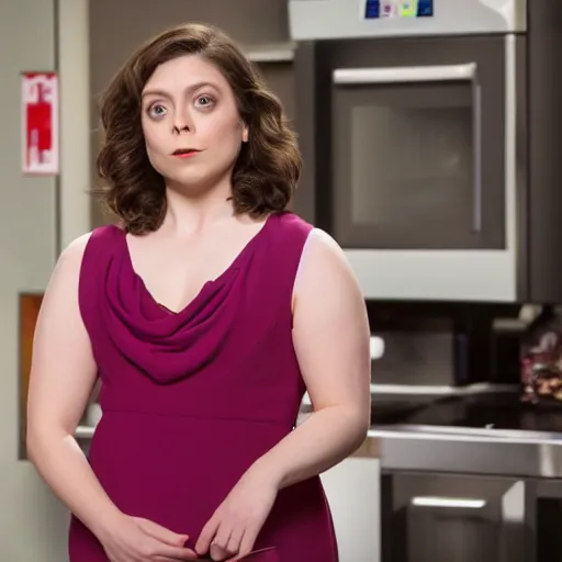 Image similar to rachel bloom dressed like the lady from that cookie wrapper in the trash, ultra detailed, 8 k resolution, ultrarealistic