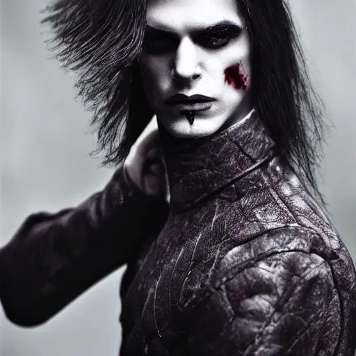 Prompt: head and shoulders vogue fashion photo portrait of a male vampire, d & d, fantasy