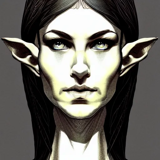 Image similar to centered portrait elven ,intricate, veins, by Hugo pratt, ultradetailed, charachter design, concept art, trending on artstation,