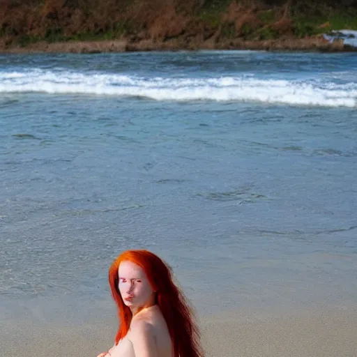 Prompt: drowned redhead princess on beach,