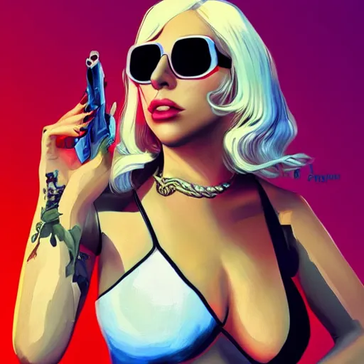 Prompt: lady gaga in gta v, cover art by stephen bliss, artstation, no text