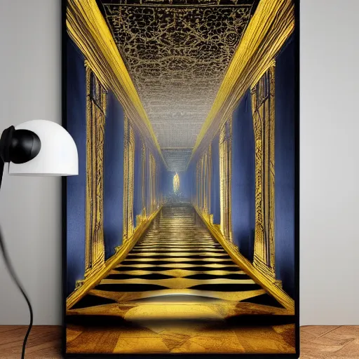 Image similar to Digital art of the golden throne room Imperial matte finish, ominous dramatic wide angle, god rays