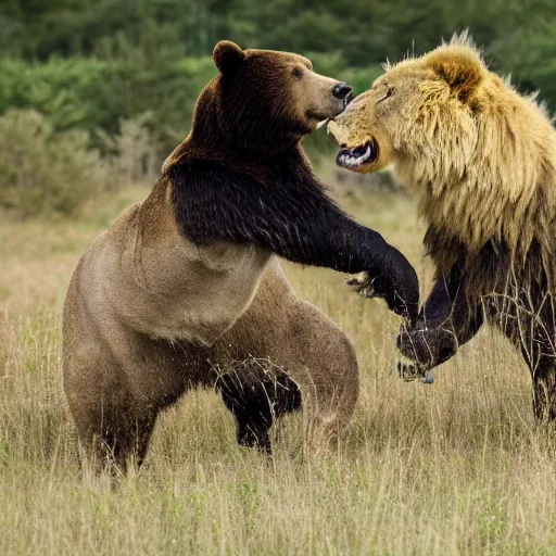 lion and bear fight