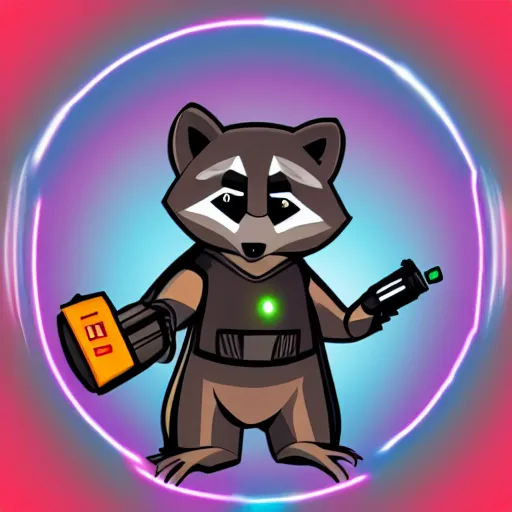 Prompt: logo of a racoon holding a laser gun, digital art , centered 4K