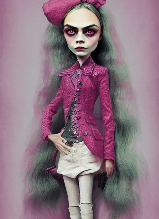 Prompt: cara delevingne as a mark ryden doll, detailed digital art, trending on Artstation