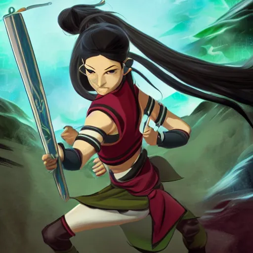 Image similar to akali ( league of legends ) in avatar the last airbender. digital art highly detailed trending on art startion