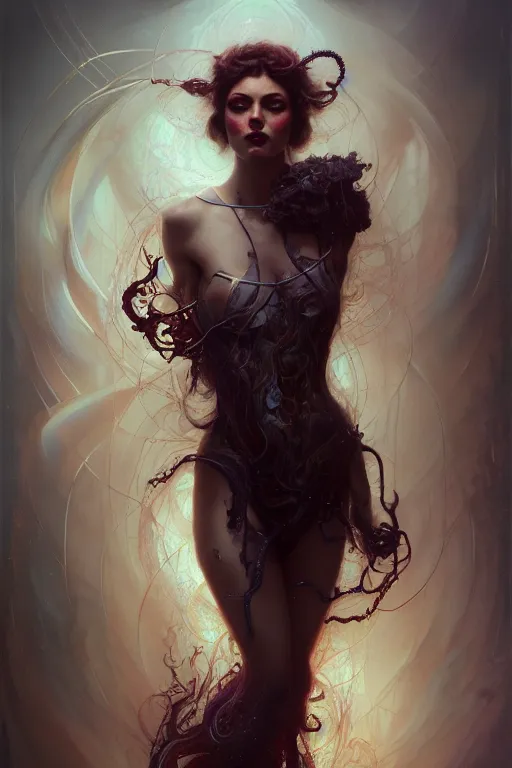 Image similar to a lot of ghost arms grab all over a girl in the elavator full body portrait by karol bak, james jean, tom bagshaw, rococo, sharp focus, trending on artstation, cinematic lighting, hyper realism, octane render, 8 k, hyper detailed, vivid, ultra detailed, highly detailed