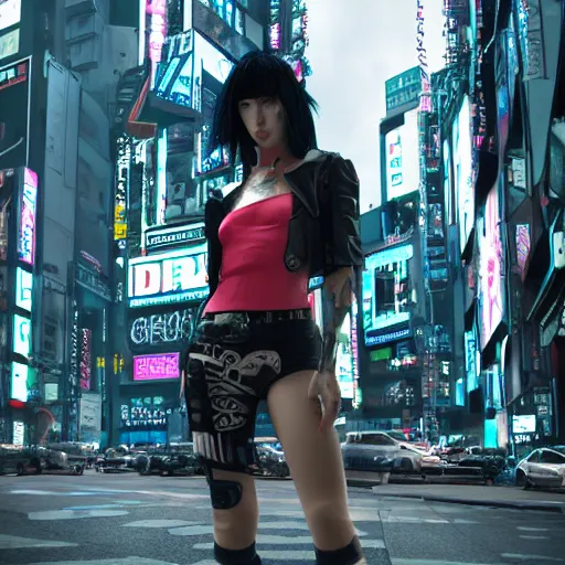 Prompt: cyberpunk rock gal, photorealiam, shinjuku 8 k, atmospheric