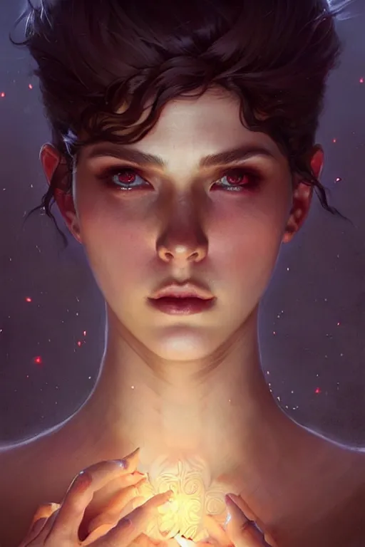 Prompt: the path of chackras closeup filled background around face, fantasy magic, undercut hairstyle, dark light night, intricate, elegant, sharp focus, illustration, highly detailed, digital painting, concept art, matte, art by wlop and artgerm and greg rutkowski and alphonse mucha, masterpiece