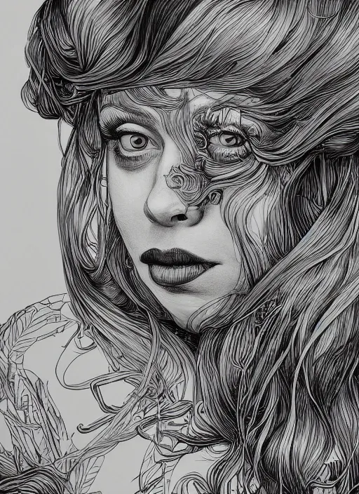 Image similar to closeup portrait of natasha lyonne, an ultrafine detailed illustration by james jean, intricate linework, bright colors, final fantasy, behance contest winner, vanitas, angular, altermodern, unreal engine 5 highly rendered, global illumination, radiant light, detailed and intricate environment