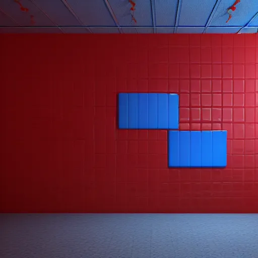 Prompt: red wall, blue cube, 3 d render, unreal engine, digital art, retro design