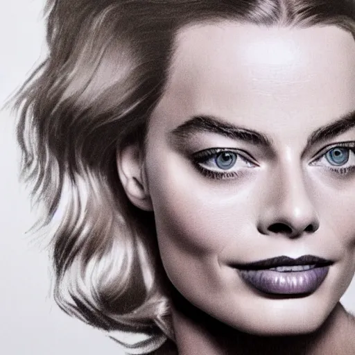 Prompt: Margot Robbie, head and shoulders portrait, extremely detailed masterpiece, one single continues line.