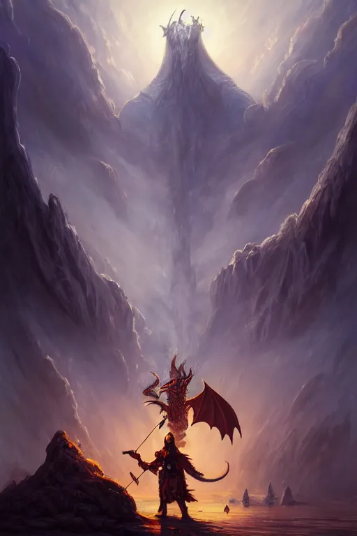 Image similar to Epic ancient fantasy action keyframe of a hooded Sumerian warrior with a huge crossbow atop a vast tower battling against a flying fire dragon. Zoomed out vast vista, HD, Pixar movie quality. Trending on DeviantArt, highly detailed, 2d game poster by Jesper Ejsing, by RHADS, Makoto Shinkaih and Lois van baarle, ilya kuvshinov, rossdraws, cinematic , hyper-realistic, depth of field, coherent, high definition, 8k resolution octane renderer,