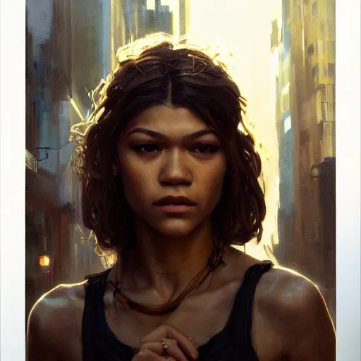 Prompt: zendaya, hyperrealistic portrait, bladerunner street, art of elysium by jeremy mann and alphonse mucha, fantasy art, photo realistic, dynamic lighting, artstation, poster, volumetric lighting, very detailed face, 4 k, award winning