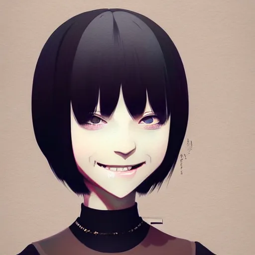 Image similar to urban girl fanart with black facemask, blond bob haircut, muted colors, matte print, pastel colors, ornate, digital art, cute smile, digital painting, fan art, elegant, pixiv, by Ilya Kuvshinov, by Studio Ghibli