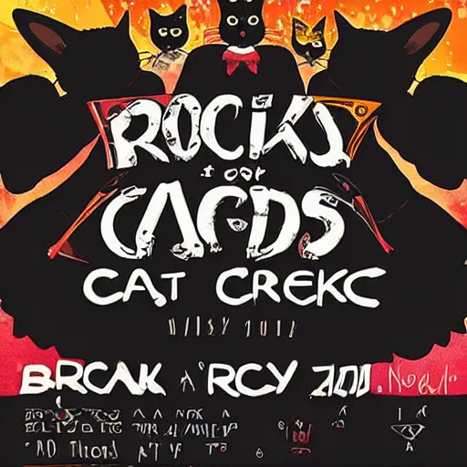 Prompt: a rock band of cats, epic concert, cat crowd, screaming