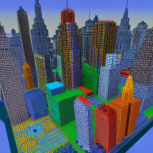 Image similar to new york city skyline, simple voxel art, isometric view