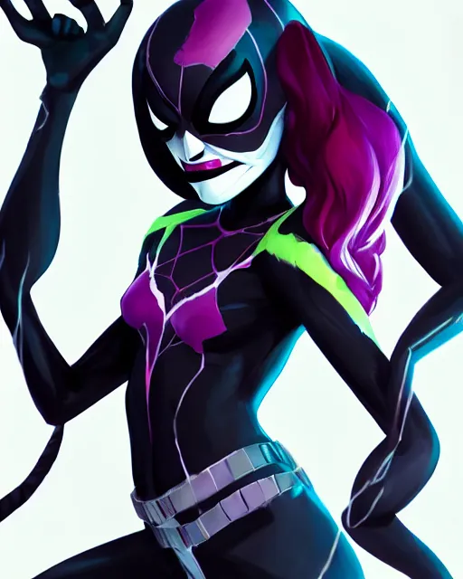 Image similar to Emma Stone Spider-Gwen venom, art by lois van baarle and loish and ross tran and rossdraws and sam yang and samdoesarts and artgerm, digital art, highly detailed, intricate, sharp focus, Trending on Artstation HQ, deviantart, unreal engine 5, 4K UHD image