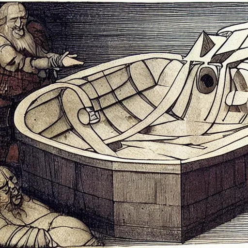 Image similar to leonardo da vinci's plans for his new invention the hot tub