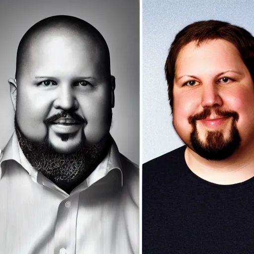 Prompt: an image of two humans. the first human is markus persson. the second human is barack obama. mojang, notch.