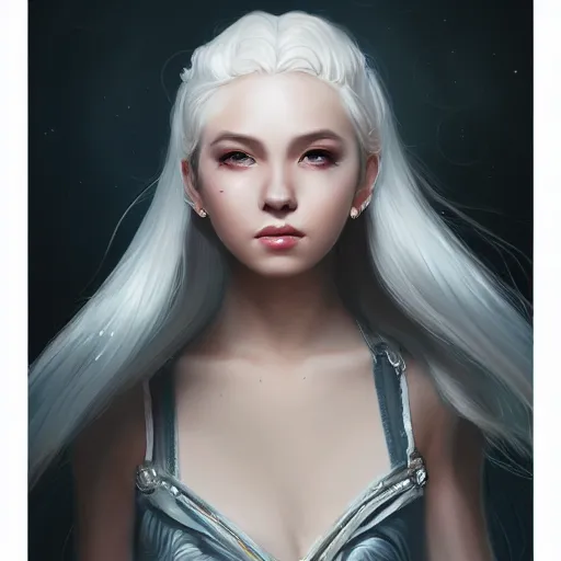 Prompt: teen girl, white hair, gorgeous, amazing, elegant, intricate, highly detailed, digital painting, artstation, concept art, sharp focus, illustration, art by Ross tran