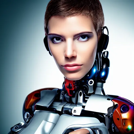 Image similar to portrait photo of a beautiful female cyborg