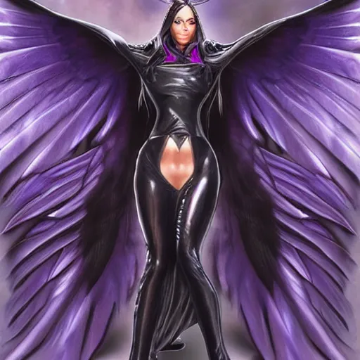 Image similar to a robed raven angel with iridescent black raven wings, by Artgerm, Steve Argyle, Mark Brooks, Jim Burns