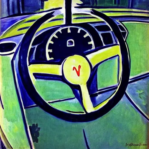 Prompt: “Driving in a Tesla car Painting by Henri Matisse”