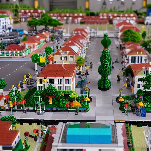 Image similar to a photograph of a lego village, hyperrealism, photo realistic