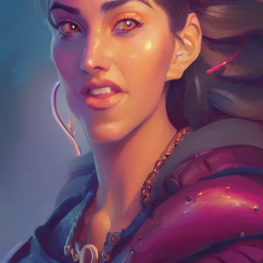 Image similar to beautiful female portrait, maya ali mage, gloomhaven, dynamic lighting, gaudy colors, octane render aesthetic, matte painting concept art, official fanart behance hd artstation by jesper ejsing, by rhads and makoto shinkai and lois van baarle and ilya kuvshinov and rossdraws