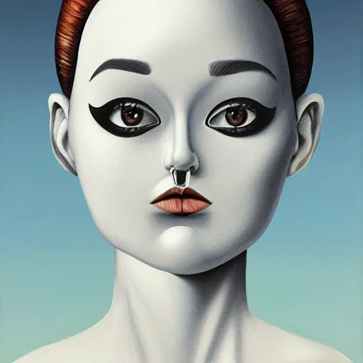 Prompt: a painting of a stylish person in the future, simple, an ultrafine detailed painting by rafal olbinski, behance contest winner, pop surrealism, detailed painting, very detailed, minimalist, skeuomorphic, airbrush art