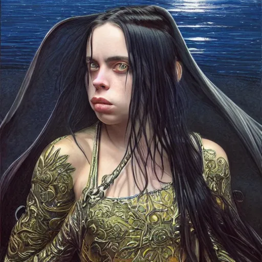 Prompt: Billie Eilish, by Mark Brooks, by Donato Giancola, by Victor Nizovtsev