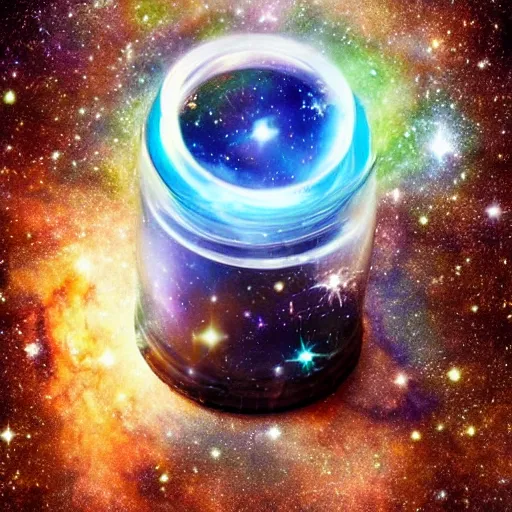 Image similar to a jar with a nebula inside. fantasy photography, ultra realistic, very detailed, intrincate details