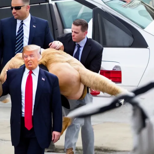 Image similar to photography of FBI agents taking Donald trump into custody