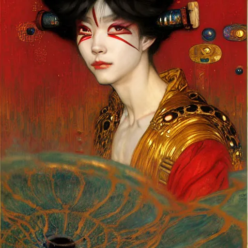 Image similar to a portrait of a male mutant in a red kimono in the sewers. furaffinity furry art detailed face painting by gaston bussiere craig mullins jc leyendecker gustav klimt artgerm greg rutkowski furry