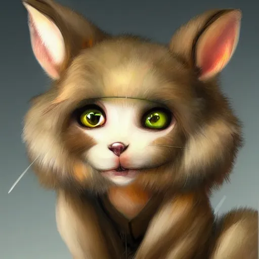 Prompt: cute anthropomorphic bunny, green eyes, brown fur, wlop, artgerm, royo