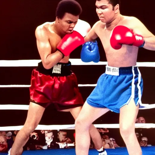 Prompt: betty white boxing against muhammad ali