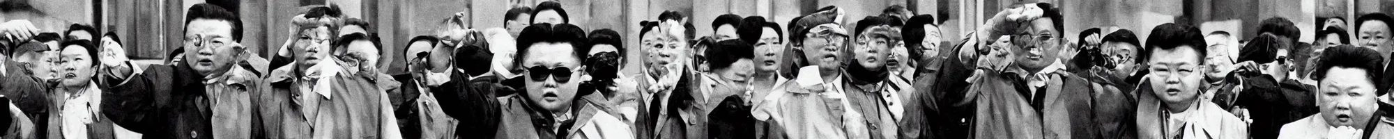 Image similar to kim jong - il walking in 1 9 6 0 s pyongyang, film noir thriller in the style of orson welles and andrei tarkovski