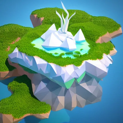 Image similar to a floating island on an ocean isometric art, low poly art, game art, artstation, 3D render, high detail, cgsociety, unreal engine 5