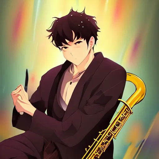 Image similar to portrait of a jazz loving city boy, anime fantasy illustration by tomoyuki yamasaki, kyoto studio, madhouse, ufotable, comixwave films, trending on artstation