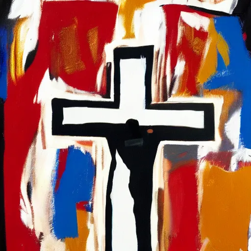 Image similar to oil painting of Jesus on the cross in the style of Basquiat, 8k