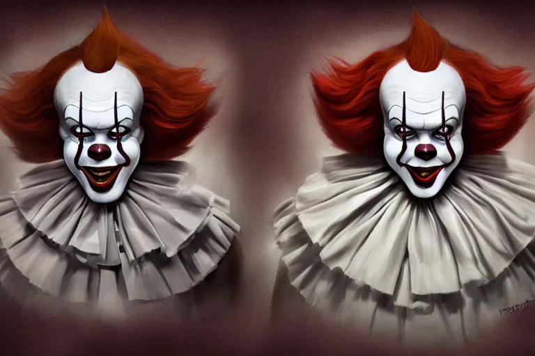 Prompt: Concept art of Pennywise the clown, variations, art station