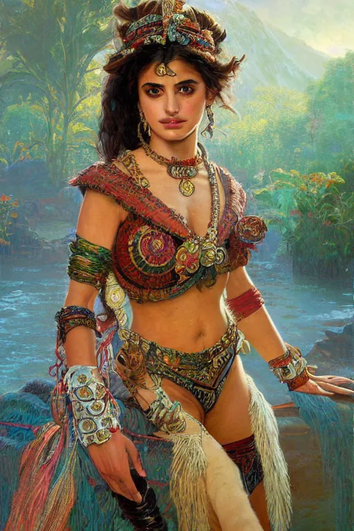 Prompt: young Penelope Cruz portrait, Aztec fantasy, elegant, intricate, by Stanley Artgerm Lau, greg rutkowski, thomas kindkade, alphonse mucha, loish, norman Rockwell