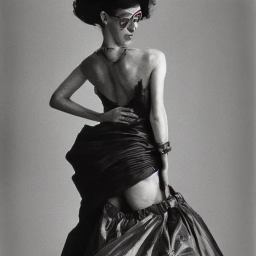 Prompt: A Puerto Rican woman wearing Half Life inspired fashion, by Richard Avedon